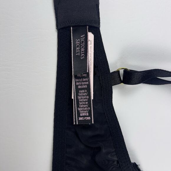 Victoria's Secret Very Sexy Low Cut Demi Black Pink Unlined Appliqué Bra 38C - Picture 7 of 7